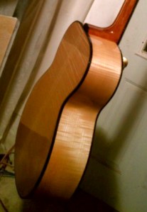 Maple leaf Guitar waiting for final buffing. Photo by finisher and Luthier Tony DiDomenico. © Jay Rosenblatt