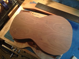 50 year old American Walnut used on this parlor guitar by Jay Rosenblatt. © Jay Rosenblatt Photo