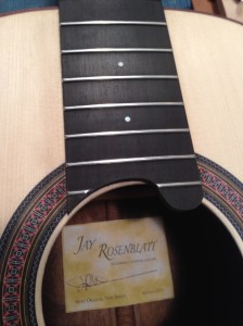 Parlor Guitar of Americam=n walnut, red spruce soundboard, mahogany neck, slotted headstock by Jay Rosenblatt