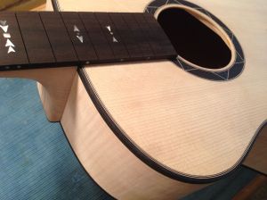 After body assembly the neck is fitted for proper angle and playability.