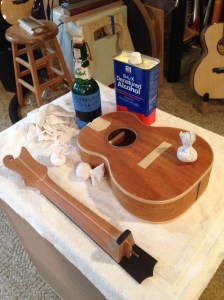 Ukelele getting hand rubbed French Polish shellac finish  Jay © Jay Rosenblatt