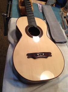Bridge test fit prior to gluing on Parlor guitar © Jay Rosenblatt
