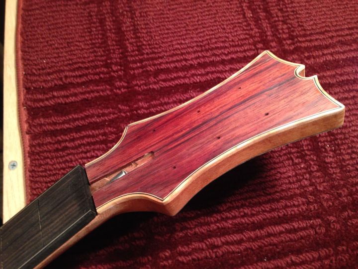 Completed Cocobolo and Maple Acoustic headstock