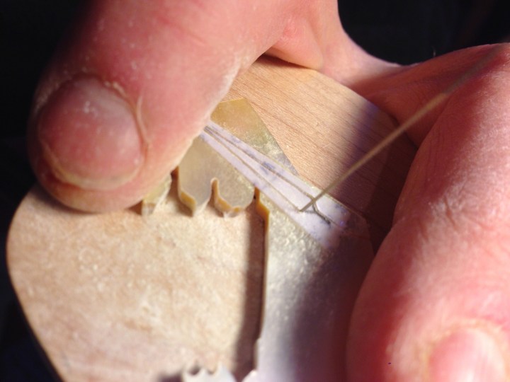 Cutting position markers in Mother of Pearl