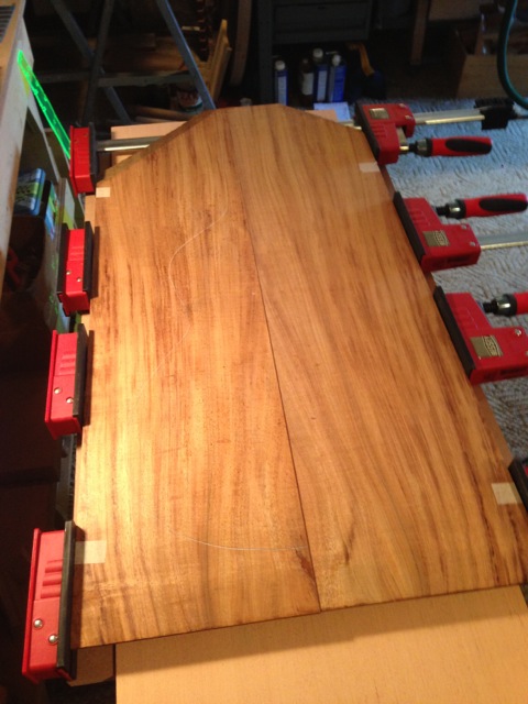 The Koa back plates being joined