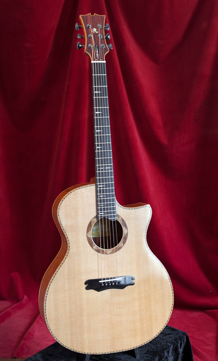 Ribbon Stripe African Mahogany with Sitka Spruce cutaway acoustic guitar by Jay Rosenblatt